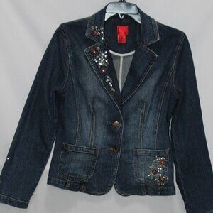 Very Vera Womens Denim Jean Jacket Sequins